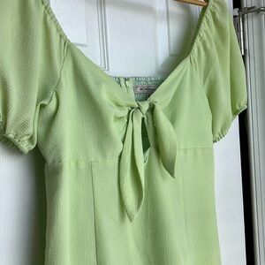 BCBGeneration Green Puff Sleeve Tie Front Dress